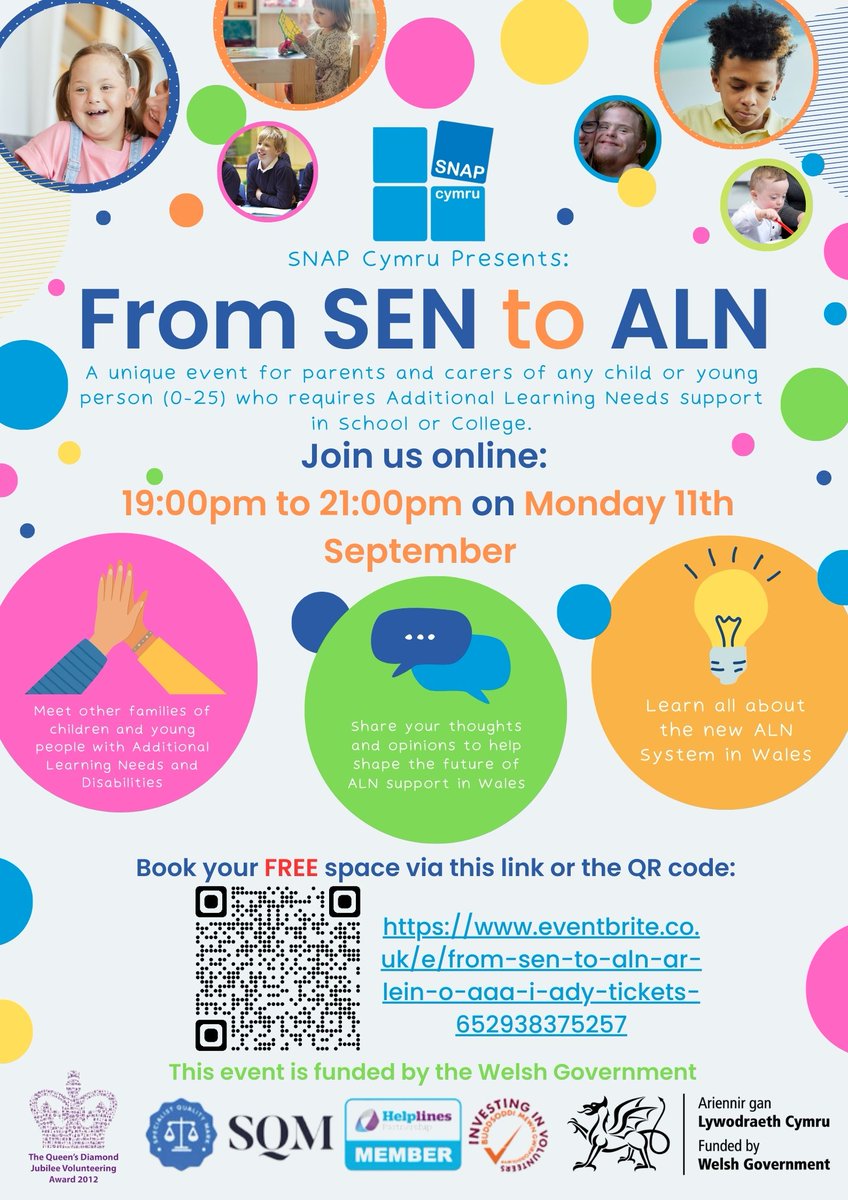 SNAPcymru's tweet photo. Are you a parent or carer wanting to know more about the new Additional Learning Needs (ALN) system in Wales?
If so, come take a look at our FREE online event on the 11th of September from 7-9pm!🥳
Reserve your FREE space now: https://t.co/gu9CcxbDMw

#SNAPCymru #SENToALN https://t.co/6Ff7t5pzcM