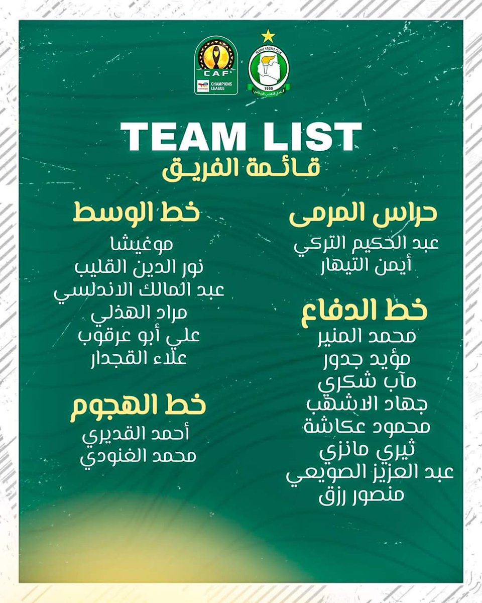 📑| القائمة المستدعاة لمباراة نواذيبو الموريتاني⚡️

#WeAreAlahliSC
#CAFChampionsLeague