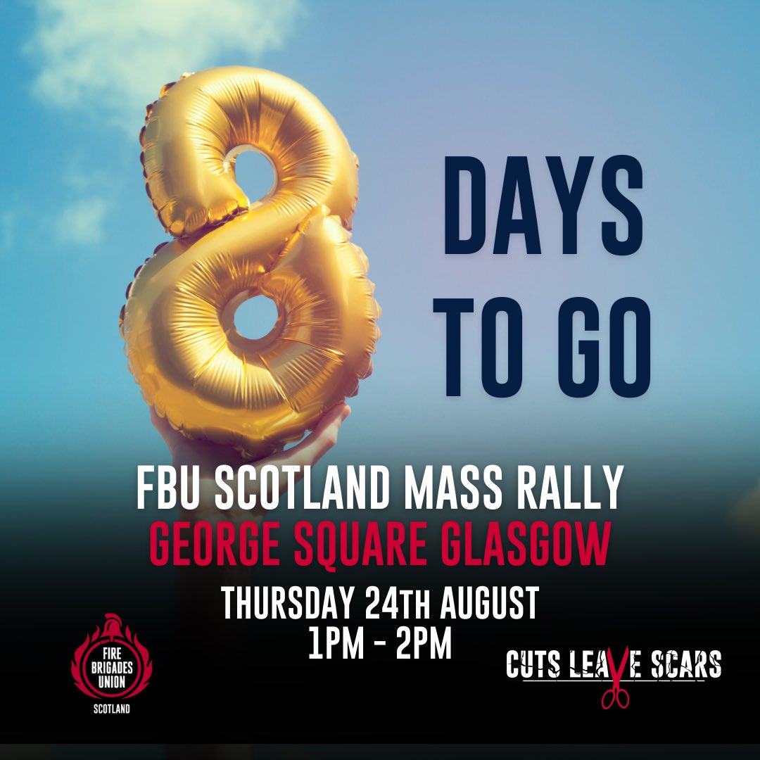 🔥8 minutes on average for @fire_scot to respond to emergency incidents,cuts this year will only increase response times as they have done every year since standards of fire cover were removed=8 DAYS TO GO to George Sq rally to demand @scotgov funding to protect our Fire Service