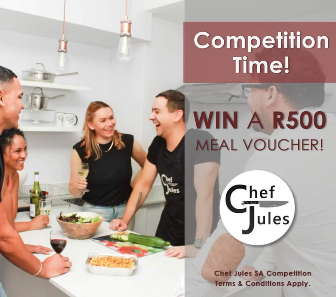 ChefJulesSA's tweet photo. Last chance to stand a chance of winning a R500 Chef Jules Meal Voucher. 😃

All you need to do is follow these 2 easy steps:

1️⃣ FOLLOW us.
2️⃣ RETWEET this post. 

💚 Increase your chances by entering via Instagram and Facebook.
#chefjulessa #chefjulescompetition https://t.co/7y6DhEOvyk