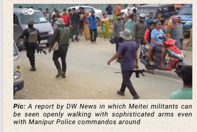 BlissAmbassador's tweet photo. MORE INCRIMINATING EVIDENCE AGAINST ARAMBAI TENGGOL EMERGES

On 16 August, 2023: The Meitei militia outfit, Arambai Tenggol, is widely known to be actively involved in the ongoing ethnic violence against the Zo tribal community in Manipur. They are also alleged, based on plenty of evidence, to be foot soldiers of Manipur Chief Minister N. Biren Singh and Rajya Sabha MP Leisemba Sanajaoba.
A journalist working for MaktoobMedia has recently come out with a first-hand account of seeing the Arambai Tenggol members using sophisticated weapons and working with the Manipur Police Commandos. The journalist wrote on a tweet that while in Kwakta on August 6, he “saw Arambai Tenggol members with military grade weapons” which possibly are the ones handed over by Meitei police officials. He recalled that they were interacting with the Manipur Police Commandos. They even roughed up his colleague who was taking photos, and forced him to delete his photos at gunpoint. Luckily, the journalists managed to save some of the photos. It was during this time that the Zo villages around Kwakta village came under heavy attack by Meitei terrorists, militants, and Police Commandos.

Korounganba Khuman, the head of the Arambai Tenggol, uploaded a picture on social media yesterday. The picture shows him and several Arambai Tenggol members holding sophisticated guns, including Light Machine Guns (LMGs). In the caption, the Arambai leader expressed regret that they suffered some casualties during their attacks due to lack of preparation. He then declared that they [Arambai Tenggol] have not even started that war, and that when they do, there is nothing they [Zo tribals] can do but run.

Pic: Journalist Shaheen Adbulla's tweets where he alleges the collusion between state police commandos with armed Meitei militants. This is not the first time that independent journalists have faced the ire of the Meitei community for reporting the true state of affairs in war-torn Manipur.
Pic: Arambai Tenggol Korounganba Khuman and members pose with sophisticated weapons. Khuman uploaded this photo on social media and openly threatened that there is more to come in terms of the war.
  Arambai leader
  Pic: A report by DW News in which Meitei militants can be seen openly walking with sophisticated arms even with Manipur Police commandos around

Kuki-Zo tribals need separation from Meiteis. A Union Territory is essential for security. #ManipurHorror #MeiteiMeiraPaibisXposed #SaveKuki_ZoTribals

Our demand for separate administration stands strong and resolute. It is the only viable solution to protect our community, preserve our culture, and ensure lasting peace in Manipur. It's time for truth, justice, and a future free from falsehood.

#SeparateAministration 
#SeparateAdministrationOnlySolution  #ManipurViolence #Manipur #ManipurOnFire #ManipurRiots #ManipurHumanRightsCommission #ManipurNews #tribals 
#SaveManipurTribals #tribalunity
#tribal #HumanRightsViolations #Meiteirapist #MeiteisTerrorist

@UN @UNICEFIndia @UNICEF @UNHumanRights @humanrights1st @UN_HRC @IHRCEU @IHRCRFT @IndiaUNGeneva @hrw_espanol @ISHRglobal @OHCHRAsia @volker_turk  @RapporteurUn @MelissaFleming @IndianExpress @ndtv @thewire_in @KaranThapar_TTP @newslaundry @EastMojo @AJEnglish @ukhrultimes @BBCWorld @rashtrapatibhvn @PMOIndia @HMOIndia 
 @TribalAffairsIn @narendramodi @INCIndia @min_homeaffairs @TheDeshBhakt @ThePrintIndia @TheQuint @CNN @ashoswai @rwac48 @jeegujja @AJENews @Jairam_Ramesh @afridahussai @jeegujja @IndiaTodayNE @abhisar_sharma @TribalArmy @paulphoenix1985