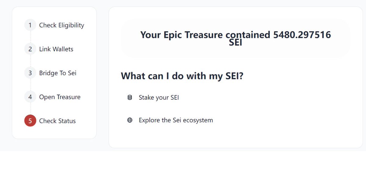 ⭐⭐⭐⭐⭐昨天骂今天夸，来讲下今天的Sei

🎉批量EVM查询👉check-sei.vercel.app
 
🌈操作步骤👇
1⃣进入 app.sei.io/crosschain-air…
2⃣新建一个sei地址
3⃣连Evm、Sol、Osmo地址检查资格领
4⃣提500U+ Osmo或Atom 到keplr
5⃣存入Atom app.osmosis.zone/assets
6⃣连接2个钱包跨链，领 #Sei