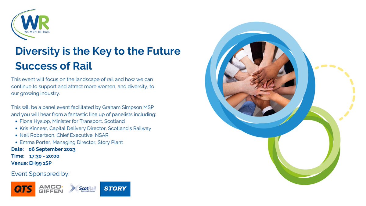 Join the Scottish Women in Rail team, for the Diversity is the Key to the Future Success of Rail event on 06 September 2023 For more info and to register use this link: womeninrail.org/events/diversi… #womeninrail #rail #edi #event #networking