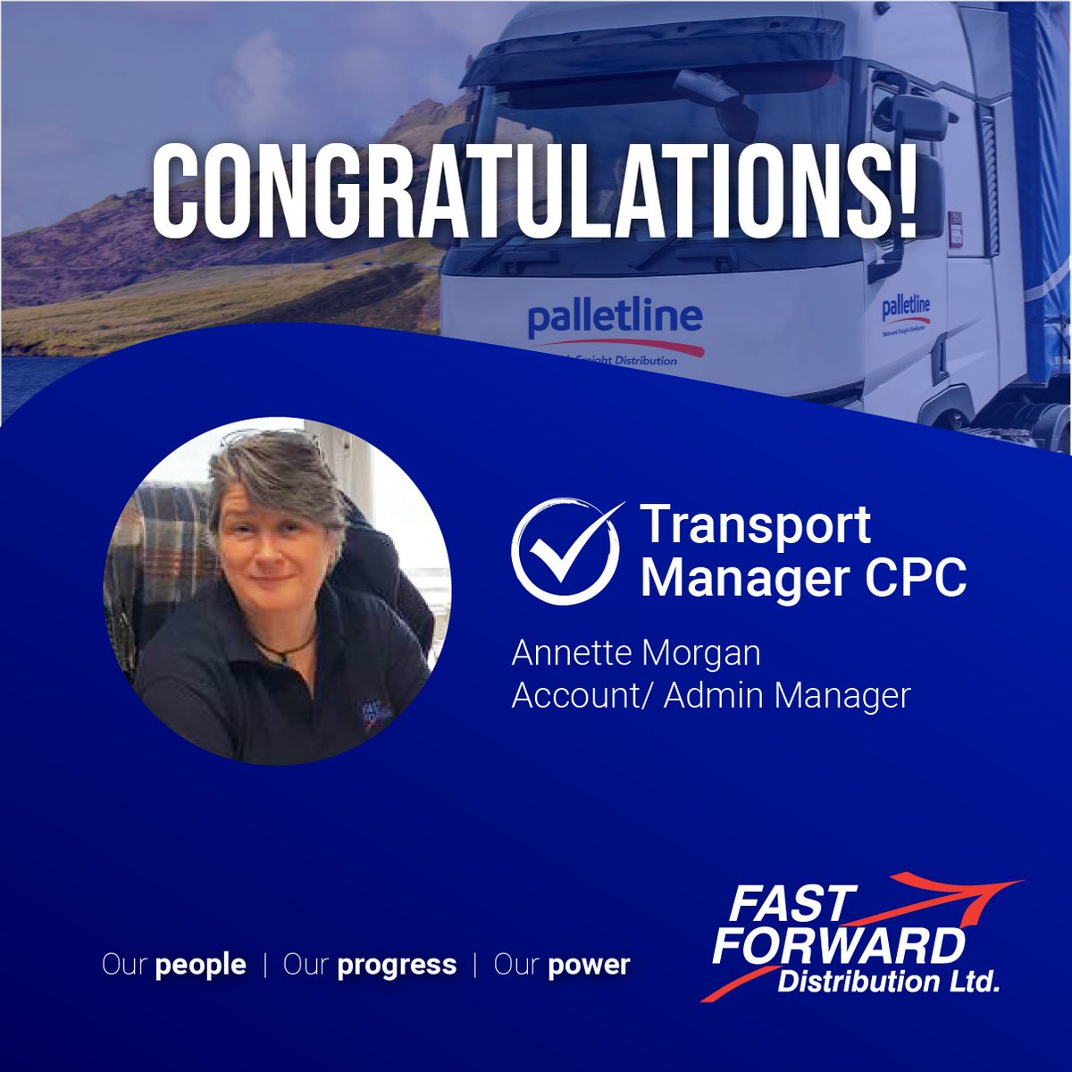 Well done to Annette Morgan - Account/ Admin Manager at Fast Forward, for completing her Transport Manager CPC.🏅

#Transport #Logistics #TransportManager