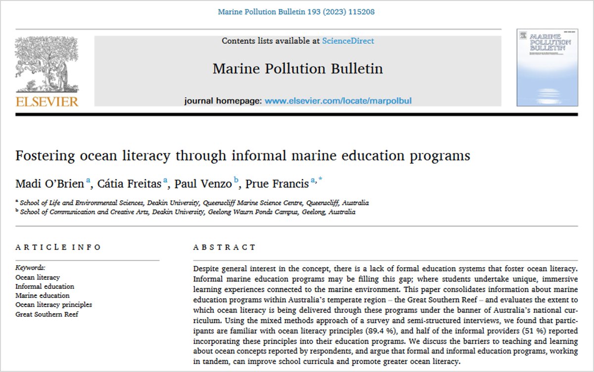 EIUI (@eiui_dal) on Twitter photo The ocean is in peril largely due to human actions. #OceanLiteracy for decisions in practice & policy from individual to global levels is needed. <a href="/_madiobrien/">Madi O’Brien</a>, <a href="/FrancisPrue/">Prue Francis</a>, <a href="/catiajafreitas/">Cátia Freitas</a> & Venzo studied the role of informal #MarineEducation in Australia doi.org/10.1016/j.marp… The ocean is in peril largely due to human actions. #OceanLiteracy for decisions in practice & policy from individual to global levels is needed. <a href="/_madiobrien/">Madi O’Brien</a>, <a href="/FrancisPrue/">Prue Francis</a>, <a href="/catiajafreitas/">Cátia Freitas</a> & Venzo studied the role of informal #MarineEducation in Australia doi.org/10.1016/j.marp…