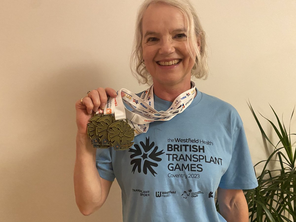 Many congratulations to Debbie who recently competed in the 2023 British Transplant Games @WHBTG in Coventry. Debbie won Gold 🏆 in 100m &amp; 200m freestyle &amp; 50m &amp; 100m breaststroke in her age category. A fantastic achievement 👏