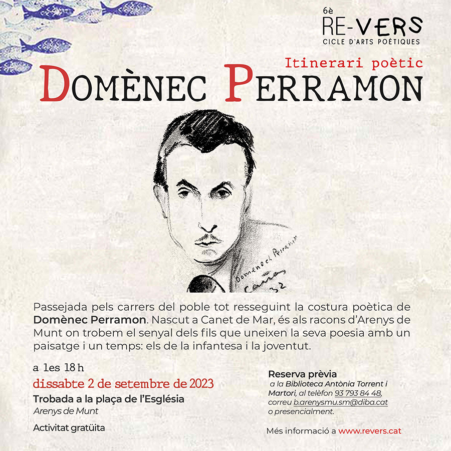 CicleReVers's tweet photo. RUTA LITERÀRIA DOMÈNEC PERRAMON
Passejada pels carrers del poble tot resseguint la costura poètica de Domènec Perramon. 

DISSABTE 2 DE SETEMBRE DE 2023
Itinerari poètic (18 h)
#revers #domenecperramon #arenysdemunt #bibliotecaarenysdemunt https://t.co/cf9SWPCU8S