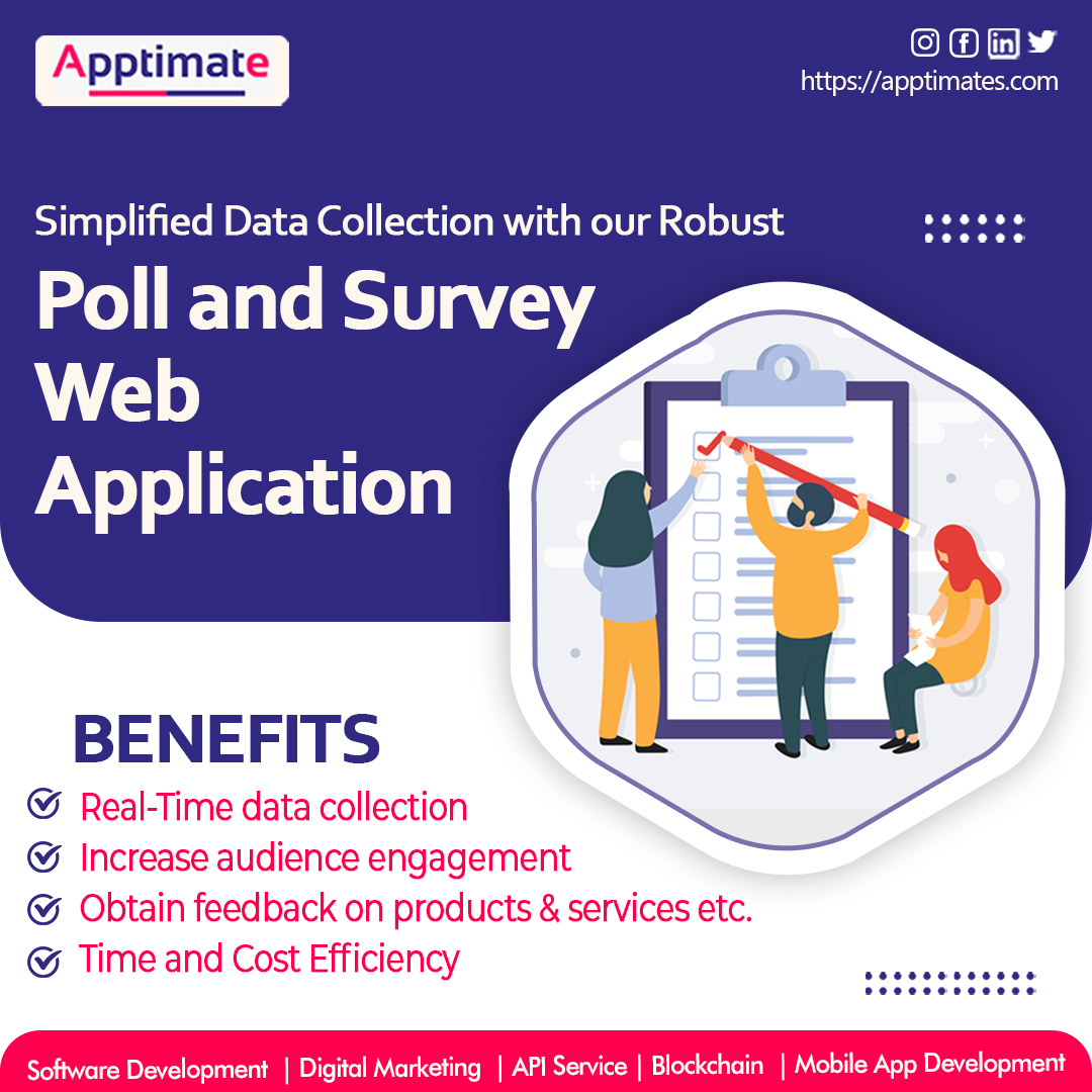 'Poll and Survey Web Application'

'Uncover Insights, Amplify Engagement: Elevate Your Decision-making with Our Powerful Poll and Survey Web Application!'

#apptimate #surveysolutions #PollPowerhouse #datadriveninsights #feedbackfinesse #engageandevaluate #surveysuccess
