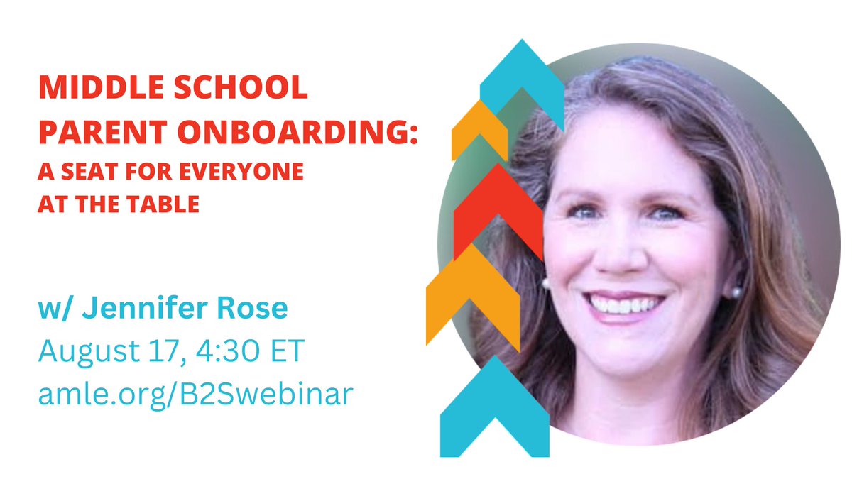 TODAY our #B2S webinar series continues!

We're talking Middle School Parent Onboarding w/ AMLE Director of PD Jennifer Rose. She'll share rationale, resources, &amp; best practices to bring parents onboard for successful school partnerships.

Register free 👉 okt.to/TJBF2m