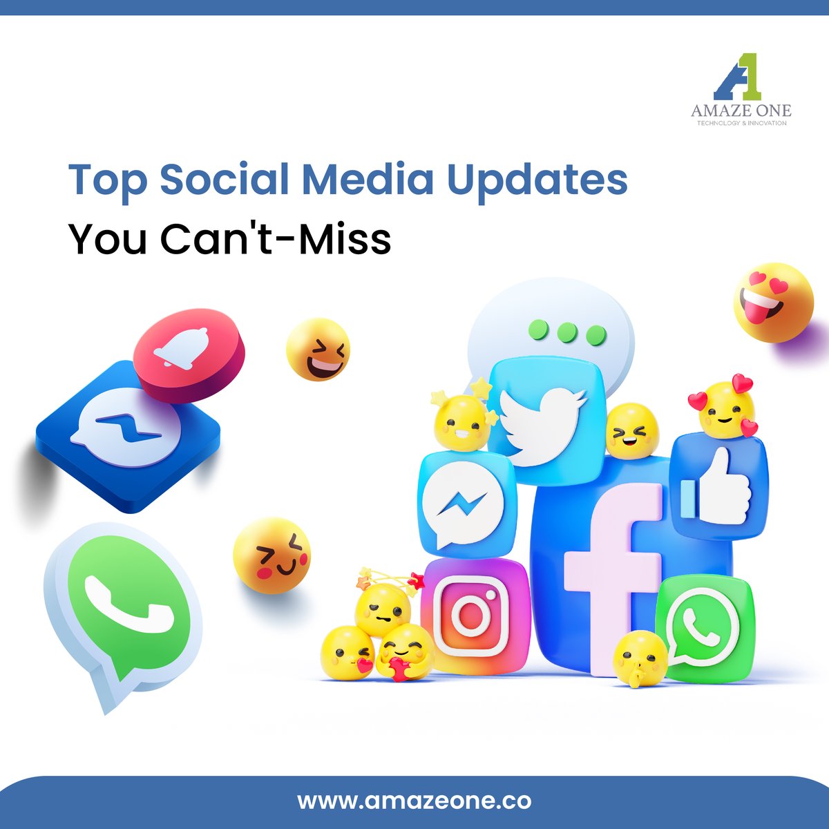 AmazeOne1's tweet photo. These are the top social media updates you can't miss.

Visit us @ https://t.co/K5sr1ohZfI
Call Us @ +1 73264 58775
Email - contact@amazeone.co
.
.
.
.
#socialmediaupdates #socialmediamarketing #socialmedia #brandawareness #websitetraffic #contentmarketing #amazeoneusa https://t.co/DFBxo1zB5z