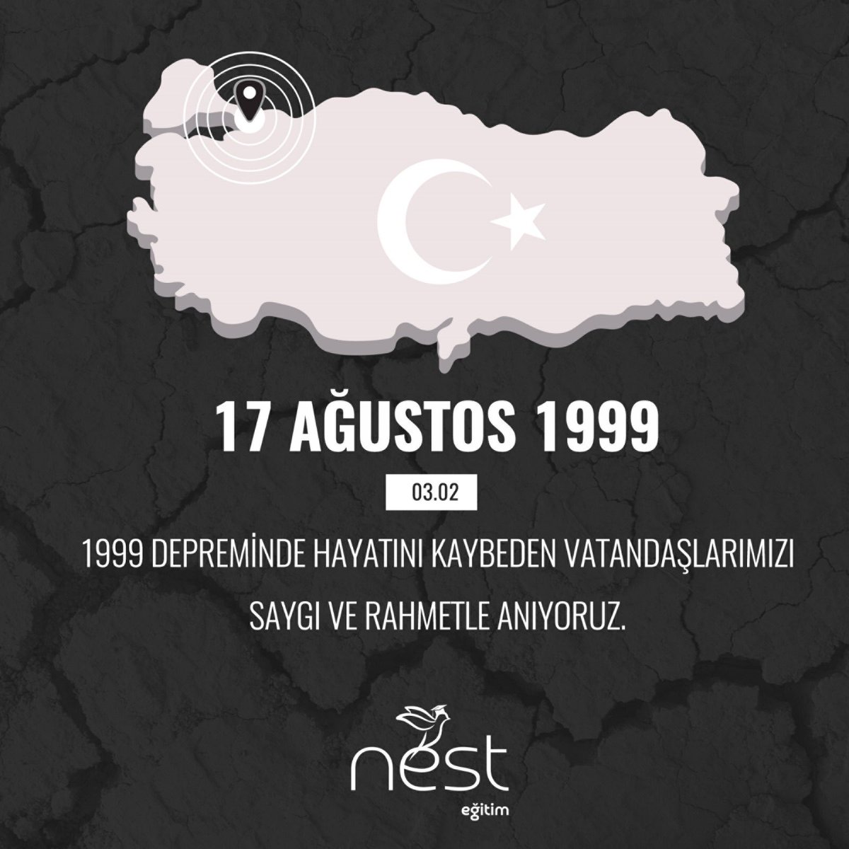 nestegitim's tweet photo. 🗓 17 Ağustos 1999 | 03.02

🙏🏻 1999 depreminde hayatını kaybeden vatandaşlarımızı saygı ve rahmetle anıyoruz.
•
#NestEğitim #BurslulukSınavı #2024Tayfa
#2025Tayfa #2026Tayfa #YKS #TYT #AYT
#Sınav #Ders #Öğrenci #Dersane #Kurs #Eğitim
#Üniversite #Burs #Bakırköy #İstanbul https://t.co/FHxCTGKAZw