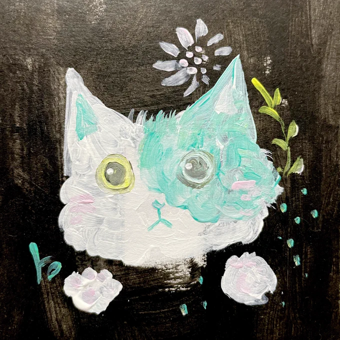 余った絵の具で猫ちゃんかいてみた6( ΦωΦ ) #アクリル絵の具 #ねこ好き 