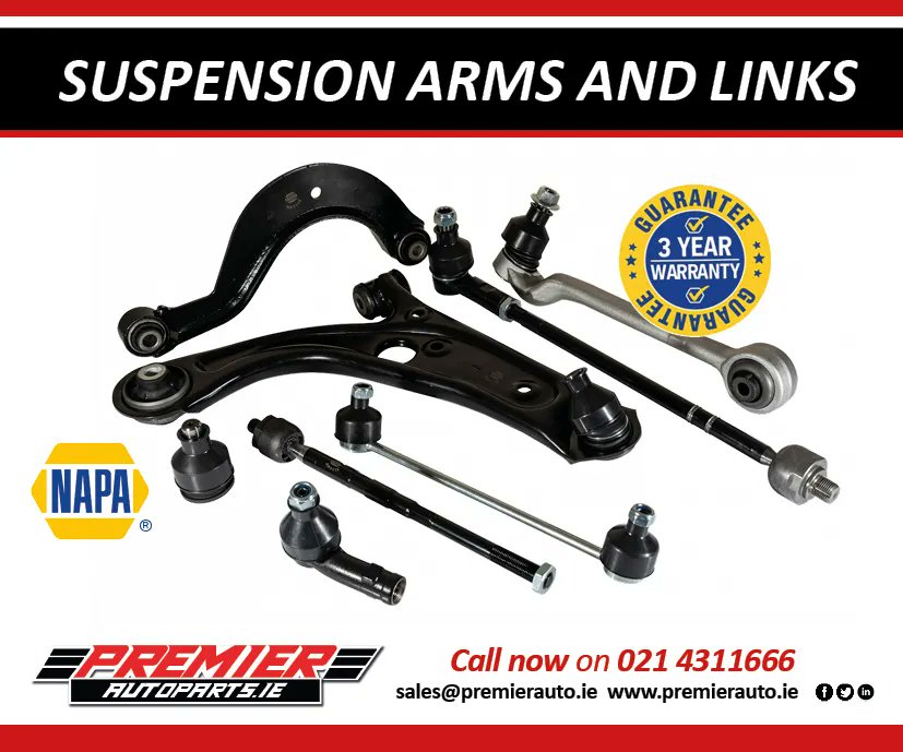 PartsLimited's tweet photo. #NAPA Suspension Arms &amp; Links offer a competitive alternative to OE parts by emphasising performance and quality… Call now to order on 021 4311666 or email sales@premierauto.ie https://t.co/mfW178m8Eh