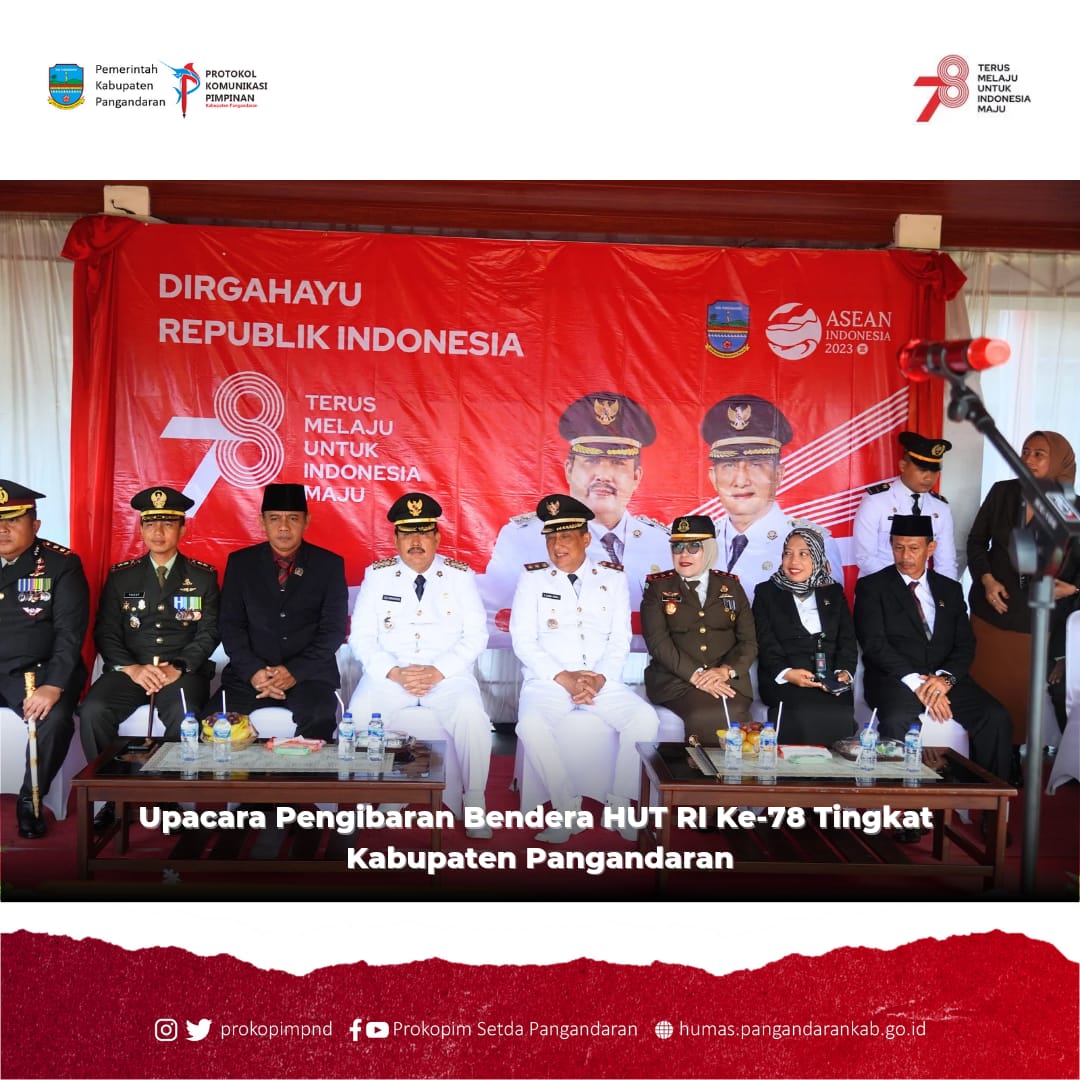 prokopimpnd's tweet photo. Dalam rangka memperingati Hari Ulang Tahun (HUT) Republik Indonesia (RI) yang ke-78, Bupati Pangandaran, H. Jeje Wiradinata memimpin Upacara Pengibaran  Bendera HUT RI Ke-78 Tingkat Kabupaten Pangandaran di Alun-Alun Parigi. Kamis, (17/08/2023). 
#IndependenceDay2023 https://t.co/4WNVl5V6WB