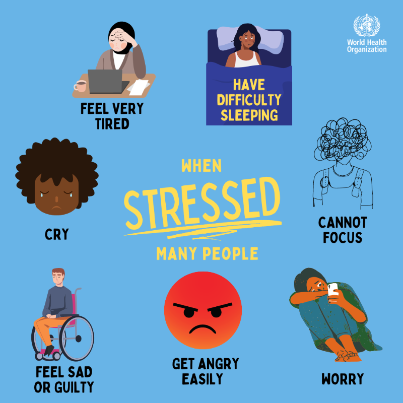 WHO's tweet photo. Feeling stressed?

WHO's #stress management guide is full of tips and techniques to help you cope.

In just a few minutes each day, you can learn what to do in times of stress ⬇️