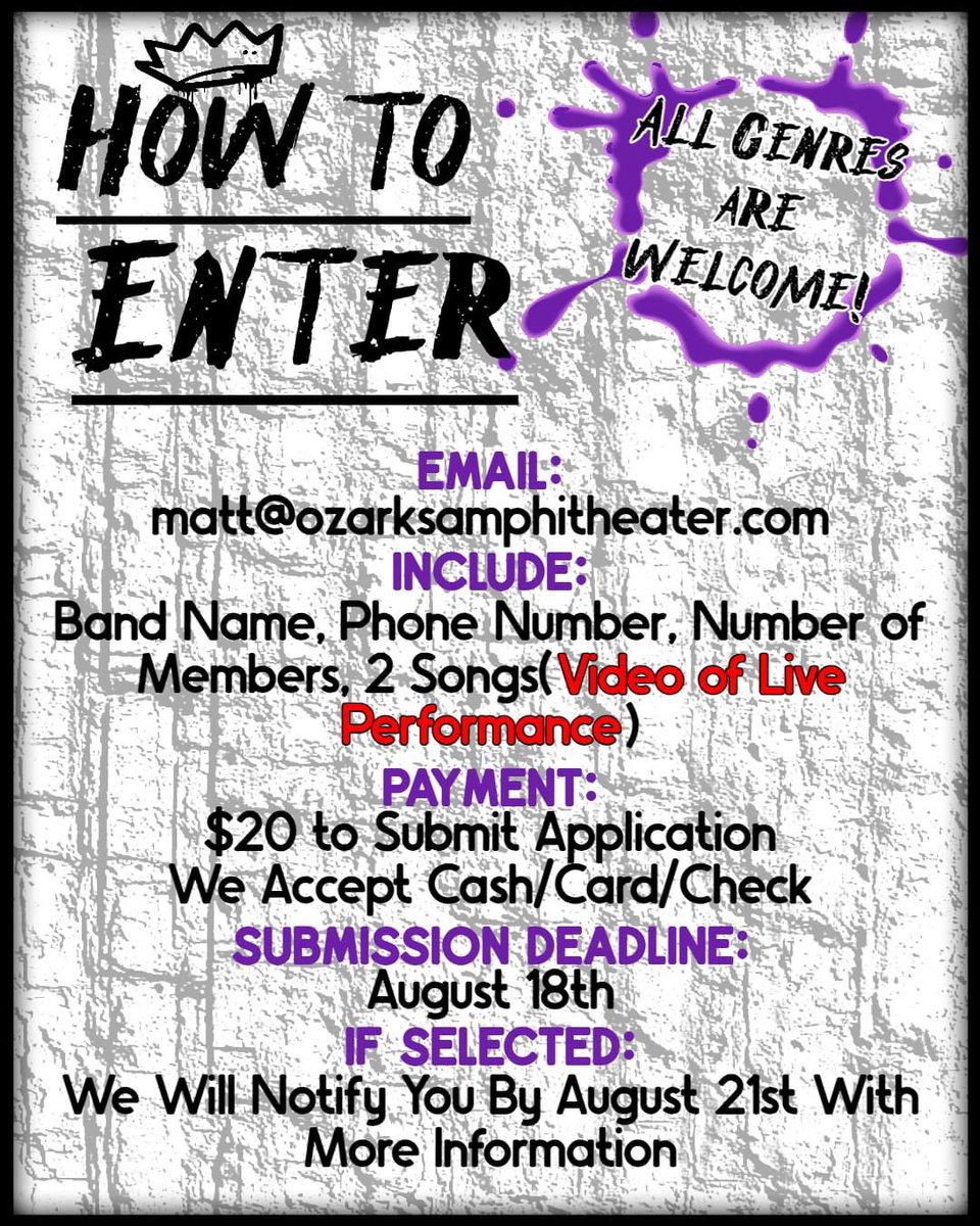 Deadline to enter your band is Friday August 18th! A portion of the proceeds of this event goes to Wonderland Camp! 👇🎸🎤🎶🤘