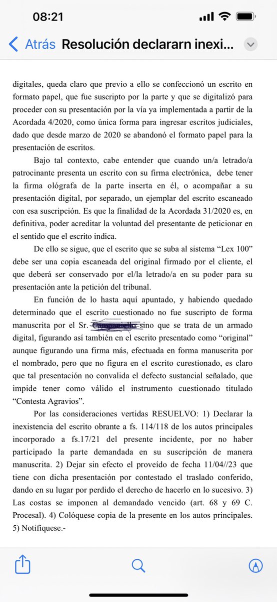 EGroisman's tweet photo. Colegas Acá la parte relevante de la sentencia que declaró inexistente el escrito con firma del cliente copiada y pegada https://t.co/VK21jFn0Nl