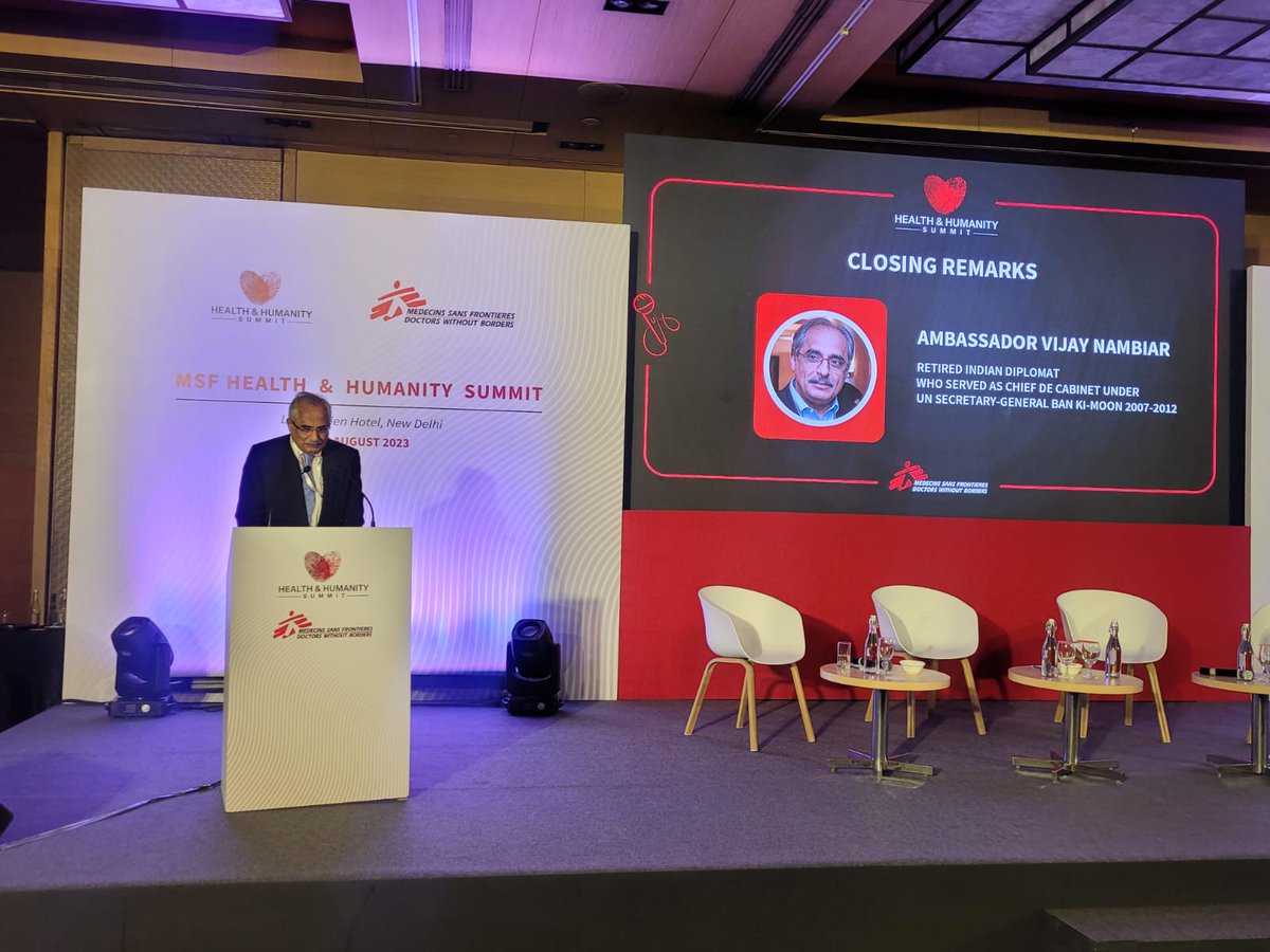 MSF_SouthAsia's tweet photo. 🤝We're honoured to have former Ambassador Vijay Nambiar deliver the closing remarks at #HHSummit. He is a seasoned diplomat with a rich history of service under UN Secretary-General @Bankimoon23 https://t.co/VvmwwN4ldg