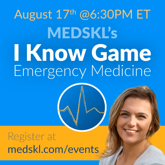 TODAY, Aug 17th, 6:30 PM EST.
Join Dr. Bojana Radan at a fast-paced, live virtual event, where #medicalstudents compete in an EM quiz on
#Trauma #EmergencyMedicine  and win prizes! Sign up on medskl.com/events #medtwitter #foamed #medstudents #surgery