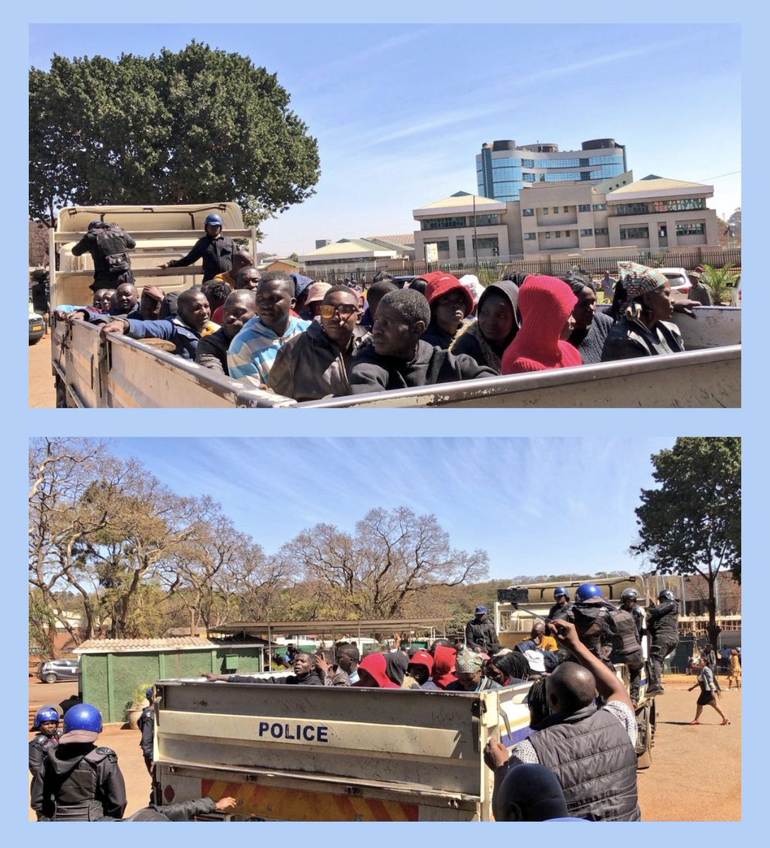 daddyhope's tweet image. RETWEET

Dear Election Observers,

Below are 40 opposition CCC supporters arrested and brought before the magistrates court for holding a campaign road show.

The ruling ZANUPF is holding these election campaign road shows daily without the police stopping them.

You see, we have…