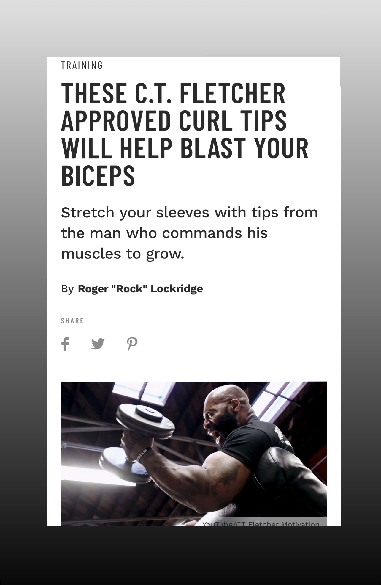 muscle fitness on X THESE C.T. FLETCHER APPROVED CURL TIPS WILL HELP BLAST YOUR BICEPS Stretch your sleeves with tips from the man who commands his muscles to grow. By rocklockridge Read