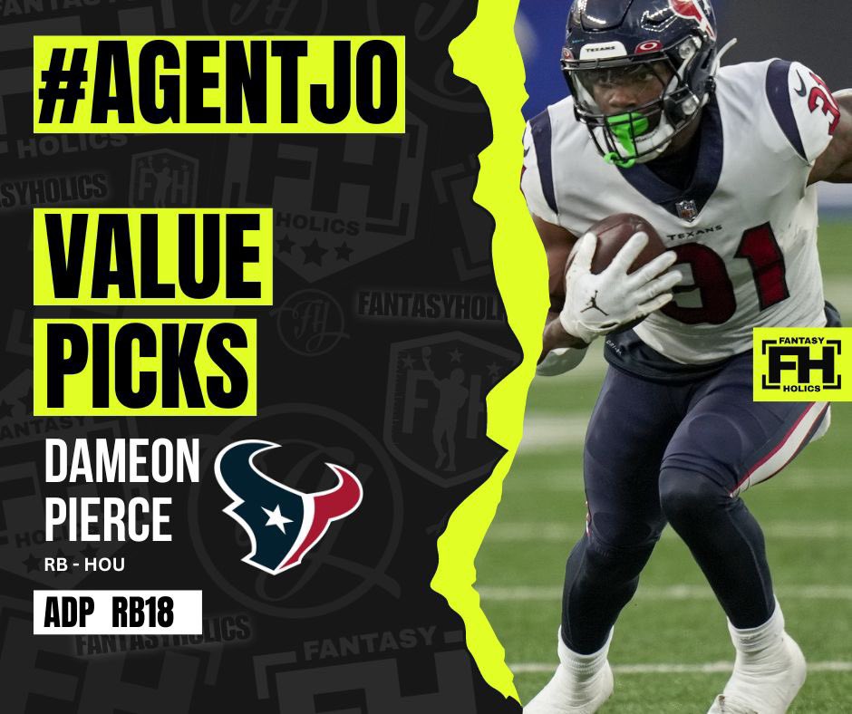 FantasyHolics1's tweet photo. It's draft season for your redraft leagues. When drafting its important to find value in the mid to late rounds of your draft.
#AgentJo can't stop drafting Dameon Pierce who's currently going at RB18 in redraft.
Who's a guy you can't stop drafting at their ADP? https://t.co/YTPTP4uzS4