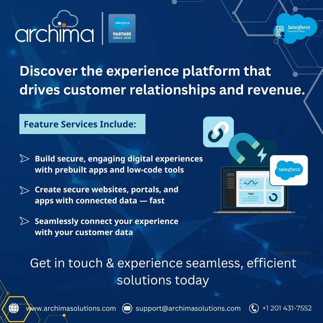 ArchimaSolution's tweet photo. 📢 Explore Experience Cloud's potential. Boost client digital efficiency with Salesforce's pre-built apps, integrated data, and low-code web tools. Collaborate with Archima's experts to maximize digital transformation results.

#SalesforcePartner #DigitalExperiences #Salesforce https://t.co/iOyxuheBPP