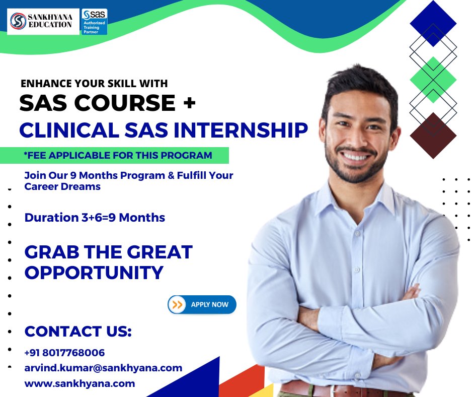 sankhayana's tweet photo. ๐ท Elevate Your Career with #SASCourse & #Clinical_SAS_Internship!
Register Here: - https://t.co/g6AmDHGXav
+91 8017768006
arvind.kumar@sankhyana.com
https://t.co/54iIQjVfa0
#clinicalskills #dataanalytics #internship #CareerBoost #SAS #clinicalskincare #internshipsuccess #Data https://t.co/DVNNhUnbUZ