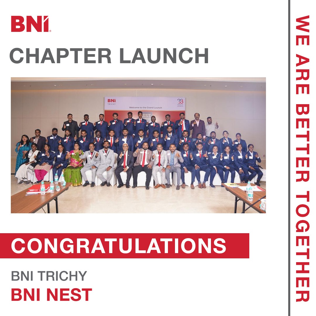 We are delighted to announce the launch of the 12th chapter of BNI Trichy, BNI NEST with 33 members, 58+ visitors & 83+ referrals Many congratulations to EDs Jahangeer Ahamed & Haffis Basha A #BNI #BNIIndia #BNITrichy #BNIChapters #BNIMembers #ReferralsForLife