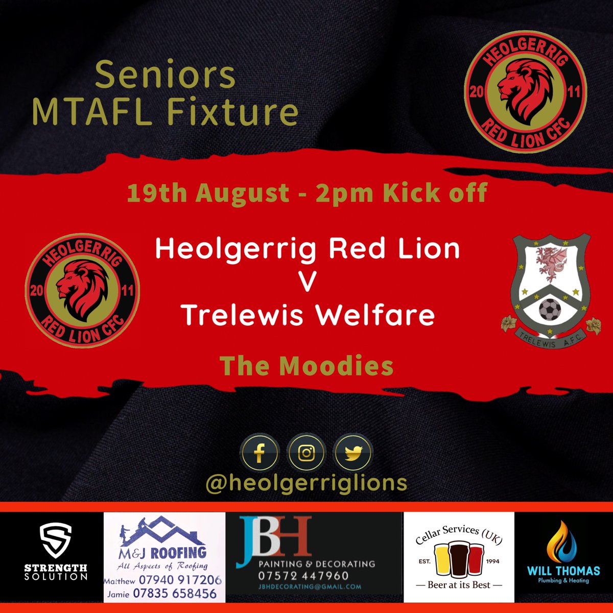 HeolgerrigLions's tweet image. First game of the season for our men’s senior side, we will be at home on the Moodies, come up and support the team, tea and coffee available pitch side 🔴⚫️

🏆 | @Merthyr_AFL 
🆚 | @TrelewisW 
📆 | Saturday 19th August 2023
⏰ | 14:00 KO
📍 | @TheMoodies
📫 | CF48 1RR