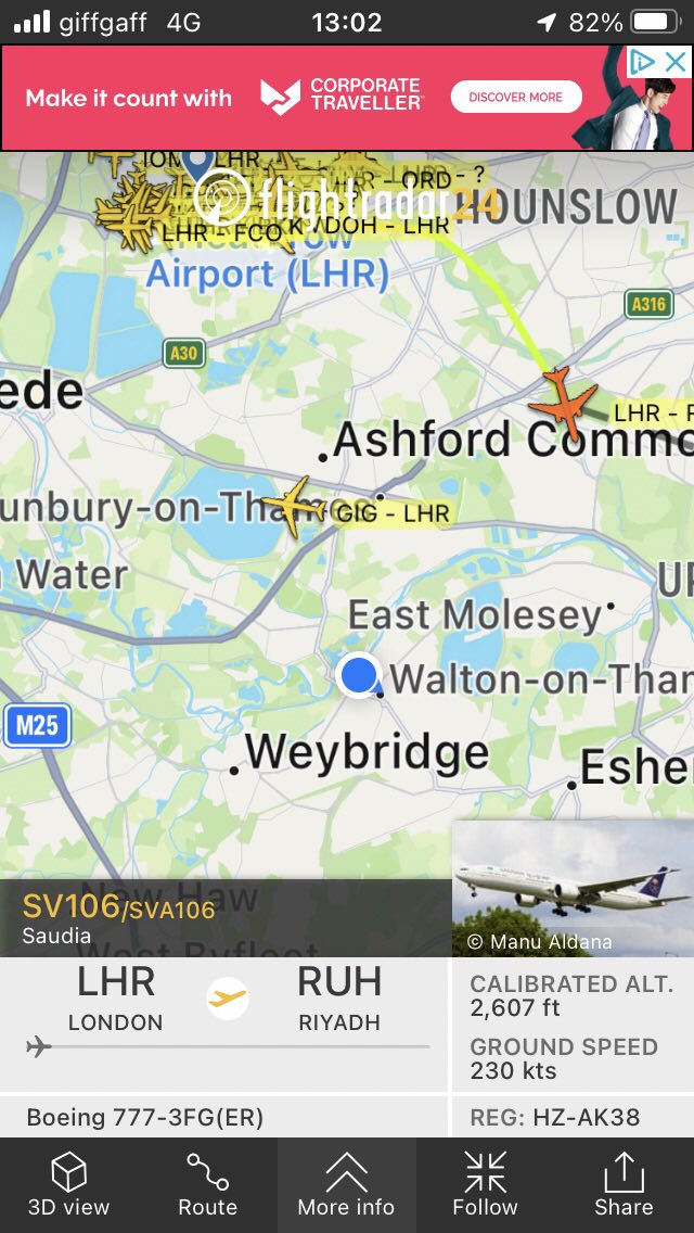MareByrne's tweet photo. @HeathrowAirport @KoreanAir_KE Whilst @HeathrowAirport glorify flying, residents are exposed to continuous unsafe dB levels all day, out of the SID until after 23:30. One arrival circling exposing Surrey residents to 4 minutes of continuous exposure to 70dB+ @Saudi_Airlines @surreylive https://t.co/cOi8YT9OZo