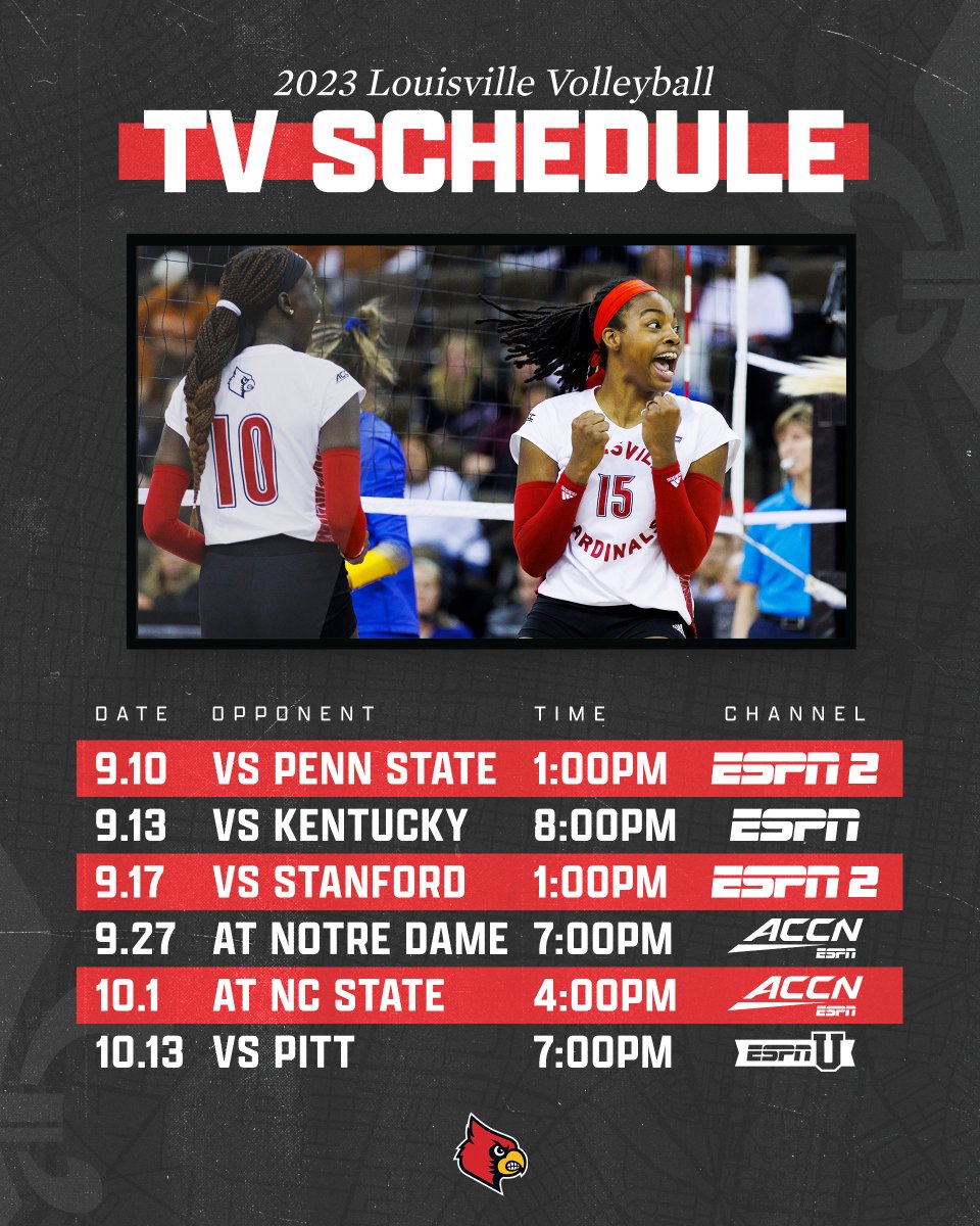 LouisvilleVB's tweet image. Growing the game 💪

Six of our matches this season will be on national television! 

More info: uofl.me/45b9cXz

#GoCards