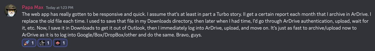 Using ArDrive Turbo = fast finality to transactions at the gateway ⚡️🏎️

Uploads to Arweave guaranteed and available faster than ever before 🫡🐘

👉 ArDrive.io/Turbo