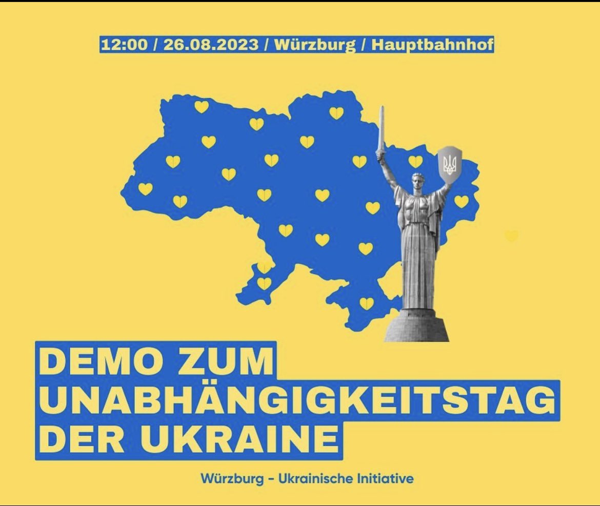 WÜRZBURG 26.8.23

Kundgebung um 12 Uhr am Hauptbahnhof 

instagram.com/p/Cv-fUGHogWe/…

#StandWithUkraine️ #stopgenocideukraine #ProUkraineDemo