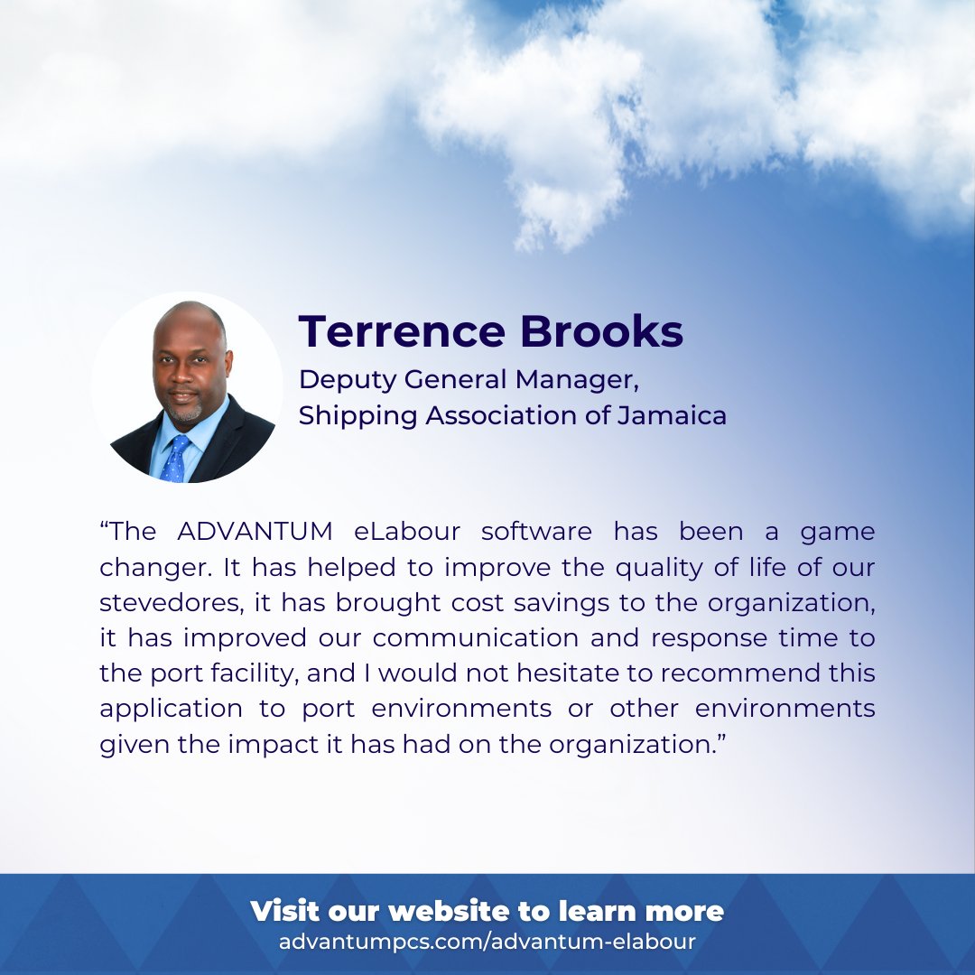 advantumpcs's tweet image. Terrence Brooks, Deputy General Manager at the Shipping Association of Jamaica, had a lot to say about our services!
#advantumpcs #shippingassociationofjamaica #logisticssoftware #logistics #kingstonwharf #advantumteam #workforcemanagement #port #portsoftware #dockworkers