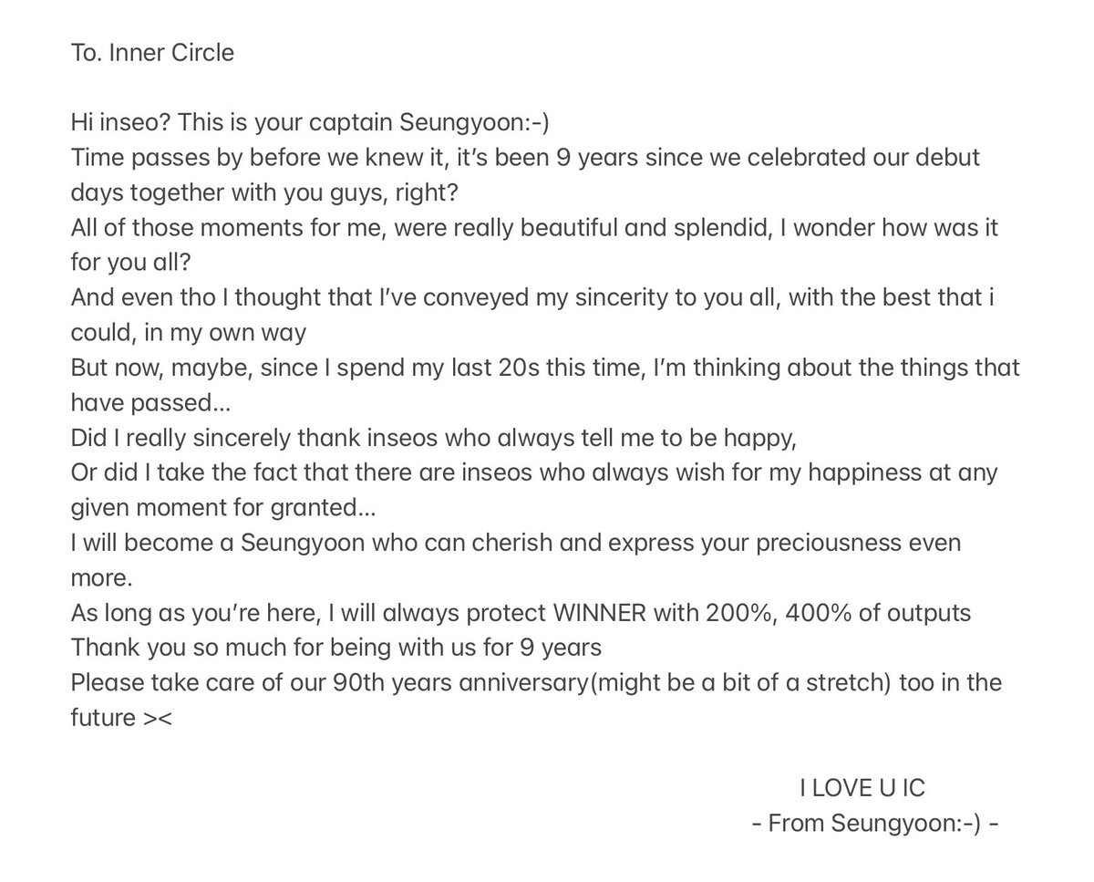 Translation of Seungyoon’s letter on weverse for WINNER 9th anniversary (done with lots of tears while typing) 💙🧜🏻‍♀️ @official_yoon_