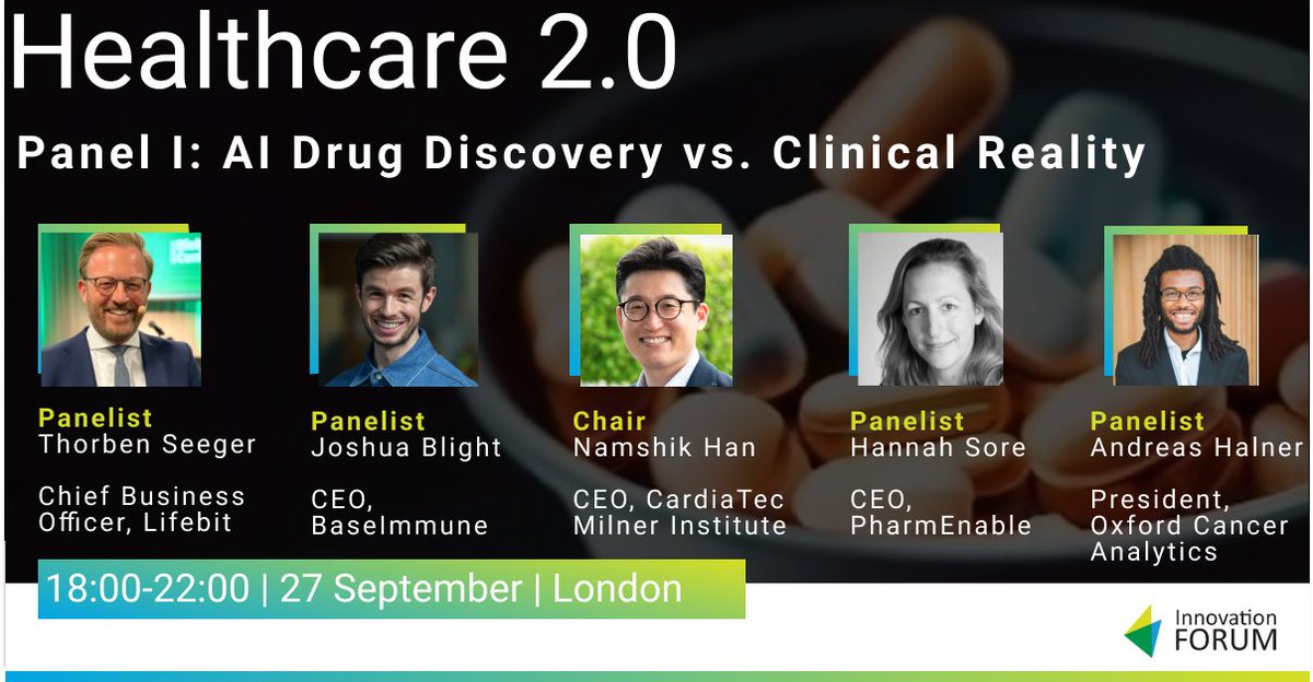 Introducing our first panel for the Healthcare 2.0 conference! Link to full event schedule &amp; topics👉
inno-forum.org/event/healthca…

#AI #AIevent #AIdrugdiscovery #pharmaceutical #AIhealthcare #healthcare #digitalhealth #innovation #startup #AcademicTwitter #academia #Biotechnology