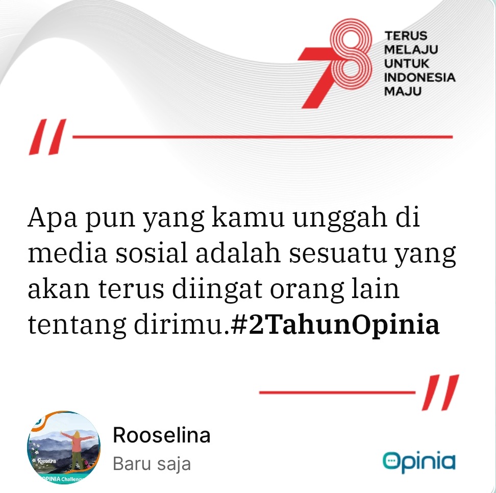 Rooselina2's tweet photo. https://t.co/sJKS43Xr24

@WiseLoveHope 
@BarbaraTingting 
@ayahkasih 
@estikurnia130 
@DanuZinc 

#2TahunOpinia 
#BerbagiIdedanCerita 
#HUTRI https://t.co/2zkqntP7eL