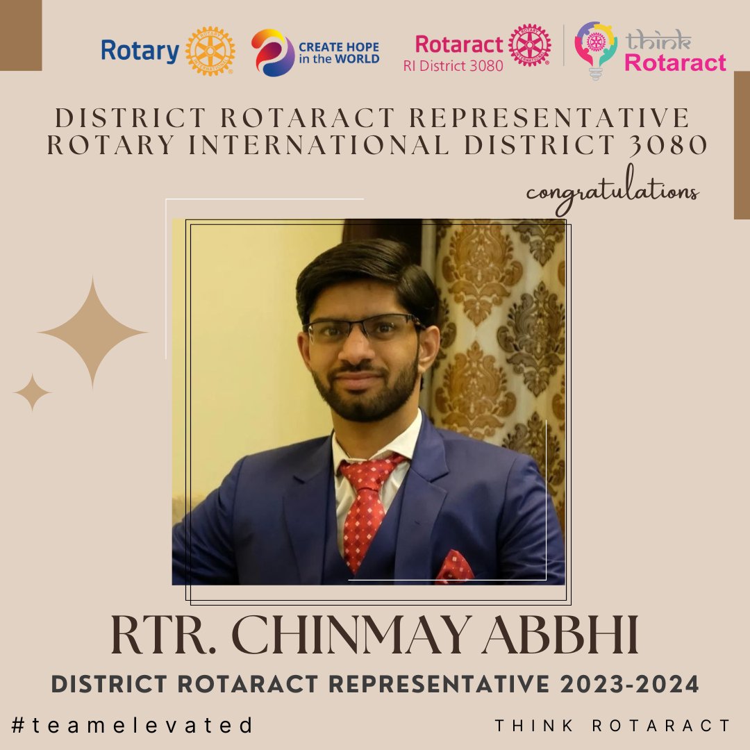 District3080's tweet photo. Congratulating Rtr. Chinmay Abbhi on his selection as the 40th District Rotaract Representative (DRR) of RID 3080.Looking forward to his vision guiding the district towards greater heights.
#thinkRotaract #rotaryInternational #rid3080 #servetochangelives #rotaract #district3080 https://t.co/hQTCawUBV2