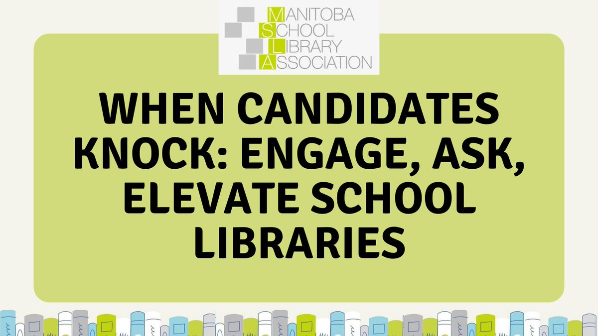 _MSLA_'s tweet photo. 📚🗳️ When provincial candidates knock on your door this fall, be prepared to talk with our list of questions spotlighting school libraries. 🏫 Ask about their plans for these knowledge hubs that empower students. #mbpoli #mbelxn #mbed Link to questions: https://t.co/IdgcKMzDmQ https://t.co/tBq61hiInA