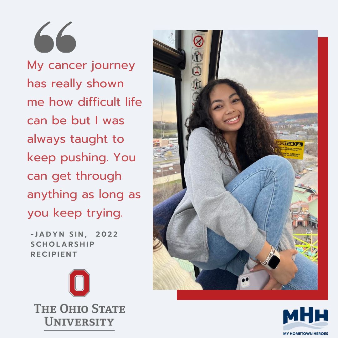 Shout out to 2022 scholarship recipient Jadyn Sin! 🏆Jadyn is a leukemia survivor (and future clinical psychologist) studying psychology at THE Ohio State University. In her leisure, Jadyn loves thrifting, longboarding, and playing volleyball. Congrats, Jadyn! 🥳👏 #survivor