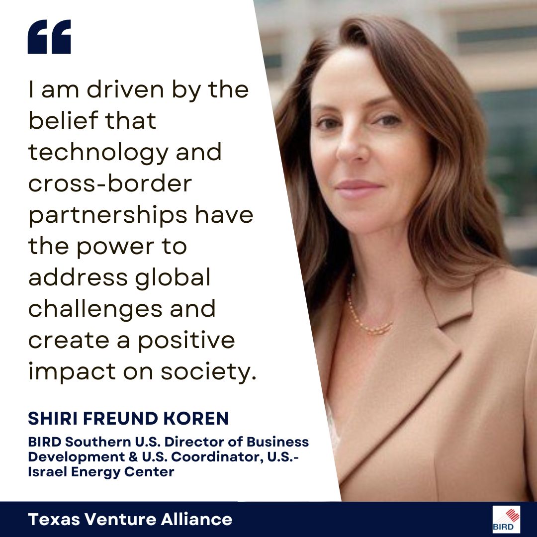 BIRD Foundation (@birdfoundation1) on Twitter photo Meet BIRD's <a href="/ShiriFreund/">Shiri Freund Koren</a> Koren, who is forging synergistic connections and driving impactful collaborations between innovators in Israel and the thriving tech hubs of Texas & the Southern U.S. #agtech #energy
👉Read her interview in <a href="/TXVentureAlly/">Texas Venture Alliance</a>: bit.ly/BIRD-TexasVent… Meet BIRD's <a href="/ShiriFreund/">Shiri Freund Koren</a> Koren, who is forging synergistic connections and driving impactful collaborations between innovators in Israel and the thriving tech hubs of Texas & the Southern U.S. #agtech #energy
👉Read her interview in <a href="/TXVentureAlly/">Texas Venture Alliance</a>: bit.ly/BIRD-TexasVent…