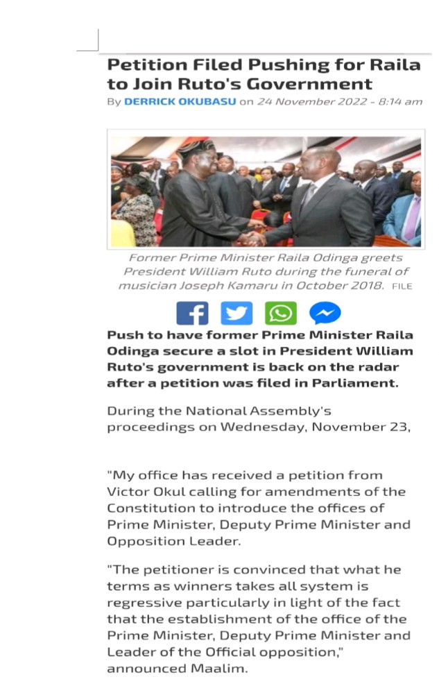vicokul's tweet photo. It is on... Official opposition office coming soon...
Petition No 10 of 2022 concerning the creation of Official Opposition and Prime Minister's office finally tabled in the National Assembly. Glad to be part of this great national political discourse.. https://t.co/C6t7J80hCK