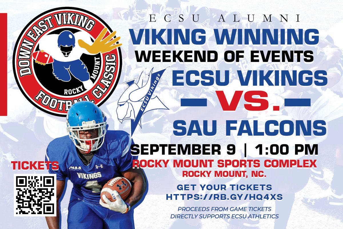 ECSU's tweet photo. The Down East Viking Football Classic festivities are just around the corner ππβ³ To purchase your tickets and view weekend events, visit https://t.co/bWjO81Ksec
#ECSU #VikingPride #DefendTheVillage #DEVFC https://t.co/Z4uXTKc71h