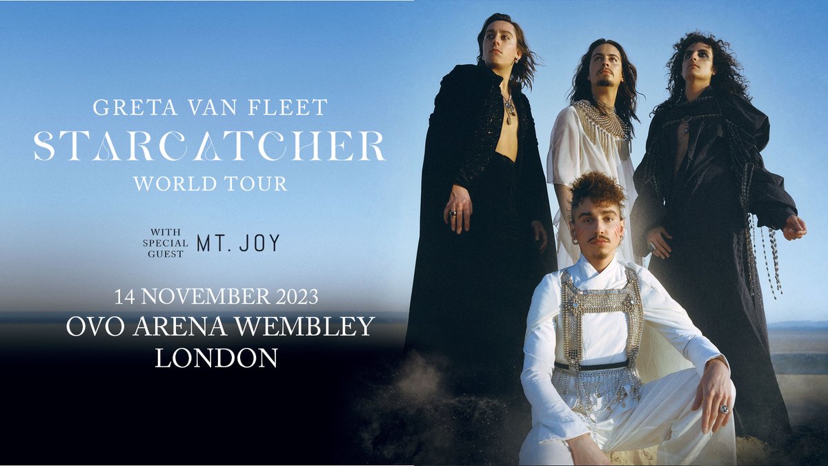AXS_UK's tweet image. #AXSUPDATE @GretaVanFleet have announced their #STARCATCHER World Tour will head to @OVOArena Wembley on 14th November 2023, alongside special guests @MtJoyBand &amp;amp; Hannah Wicklund.

⏰ Extra tickets released and on sale now
🎫 w.axs.com/EtFu50NLIeE