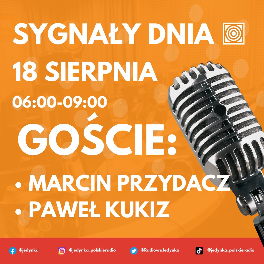 🔸Gośćmi #SygnałyDnia w piątek będą:
➡️ 7:15 - <a href="/marcin_przydacz/">Marcin Przydacz</a> - <a href="/prezydentpl/">Kancelaria Prezydenta RP</a> 
➡️ 8:15 - <a href="/pkukiz/">Paweł Kukiz</a> - <a href="/KUKIZ15/">KUKIZ15 🇵🇱</a> 
🔊 Słuchajcie nas na antenie i przez player: player.polskieradio.pl/anteny/jedynka