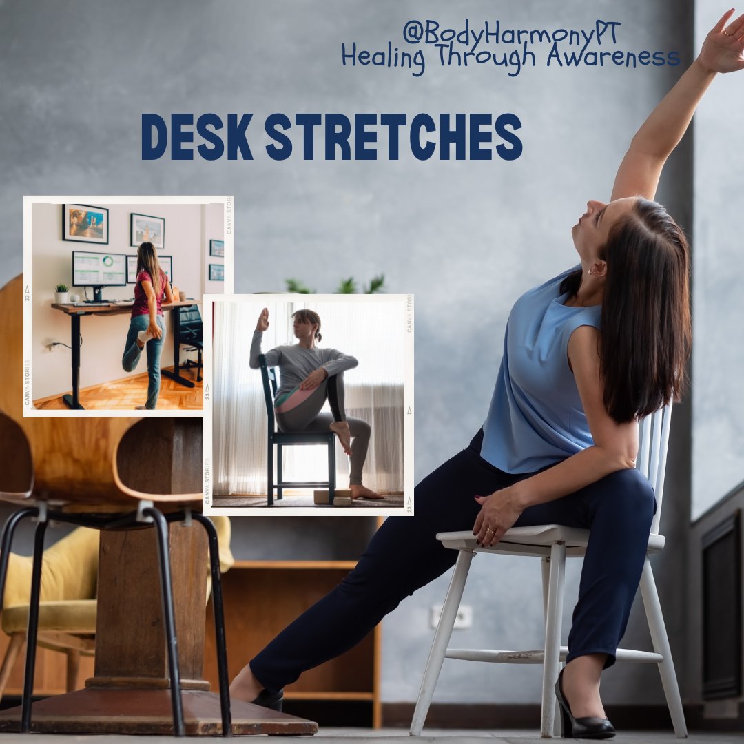 Try these out at Your Desk to Reduce Strain and Improve Circulation

(All stretches should be pain-free)

#deskstretchhack #workfromhomestretch #workstretches #protectyourspine #physicaltherapy #backpain #chronicbackpain #manualtherapy #orthophysicaltherapy #backphysicaltherapy