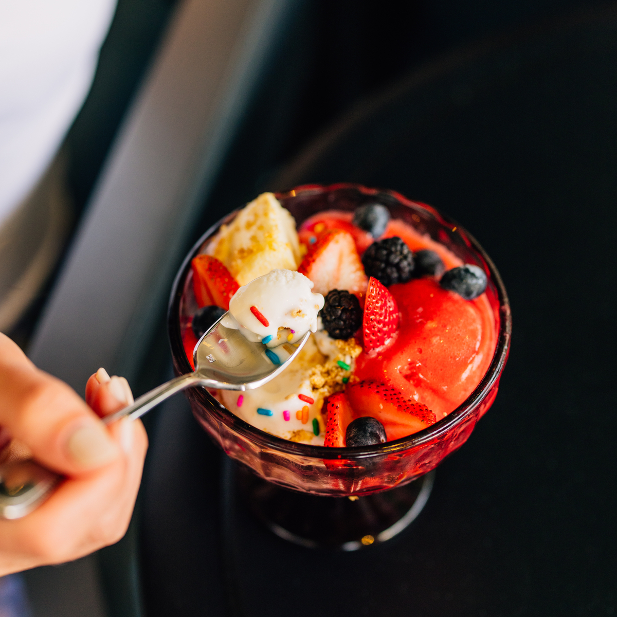 What’s the scoop? Café Madeleine offers decadent desserts, artisanal pastries, and more to satisfy your sweet tooth.