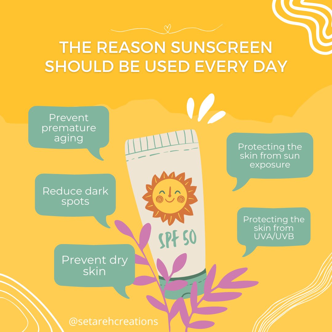 SetarehCreation's tweet image. ☀️ Nurture Radiant Skin with Daily Sunscreen! 🌿

Shield against UV rays, preserve youthfulness, prevent hyperpigmentation, and maintain healthy skin. Make sunscreen a non-negotiable part of your routine for a glowing complexion! ☀️💦

#DailySunscreen #HealthySkin