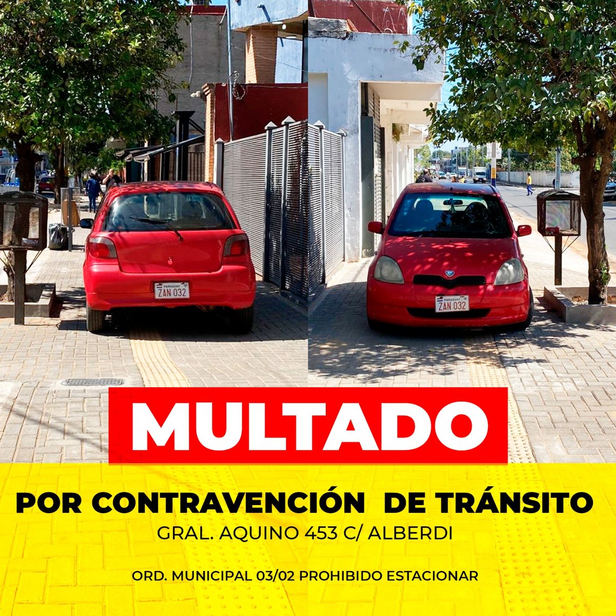 "🚫 Llamado a la conciencia ciudadana!🛑 Estacionar en las veredas además de infracción, es un acto que afecta a todos! Son espacios públicos destinados a peatones, no a vehículos. Su destrucción compromete la accesibilidad, la seguridad y la estética en nuestra comunidad.